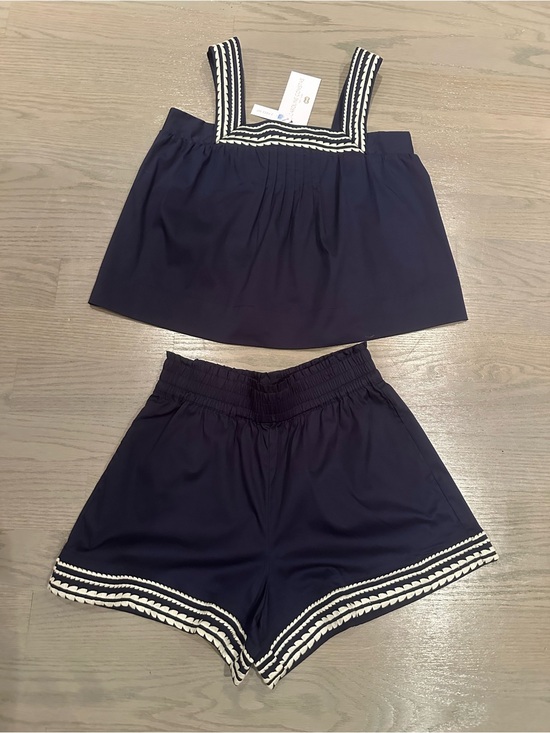 Caroline Constas Pants - Caroline Constas Navy Set with White Braided Trim
